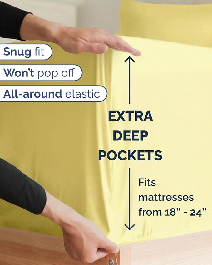 Extra Deep Twin XL Sheet Set - 4 Piece College Dorm Room - Yellow | College Dorm Room Essentials, Easy & Secure Fit, Ultra-Soft, Wrinkle & Fade Free, Comfy Sheets Set with Extra Deep Pockets