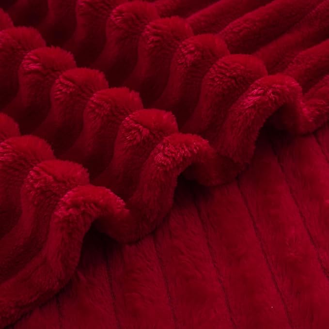 Red Fleece Throw Blanket 50”×60” for Couch Sofa Livingroom | Super Soft Cozy Plush Microfiber Flannel Bed Blanket Striped Design Lightweight Home Decor Gifts for Adults Mom Women
