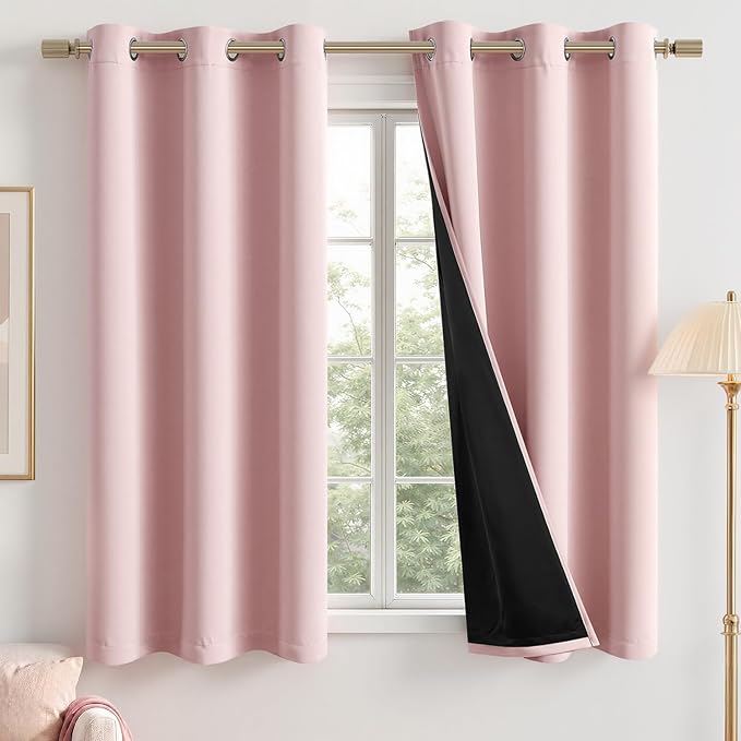 MIULEE Light Pink 100% Blackout Short Curtains for Bedroom 40x54 Inch | 2 Thick Layers Thermal Insulated Short Curtains with Black Liner, Noise Reducing Grommet, Drapes for Living Room 2 Panels