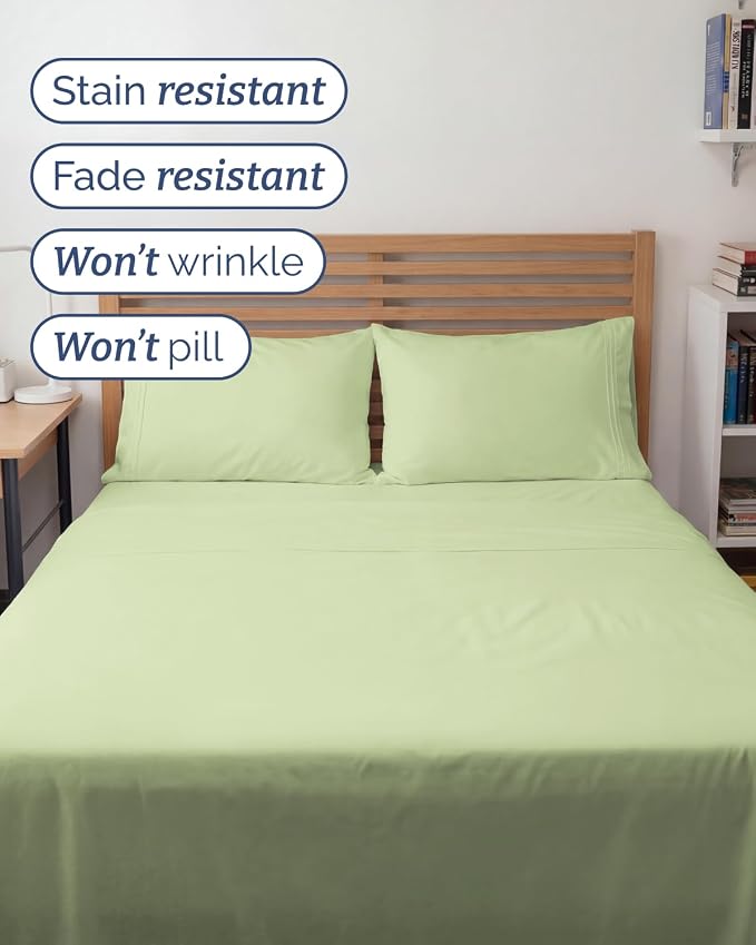 Full XL Sheets - 4 Piece Full XL Sheet Set - Breathable - Light Sage Green | Hotel Luxury Bedding for Women & Men with Deep Pockets, Ultra-Soft, Comfy, Easy-Fit, Wrinkle Free & Fade Resistant, Oeko-Tex