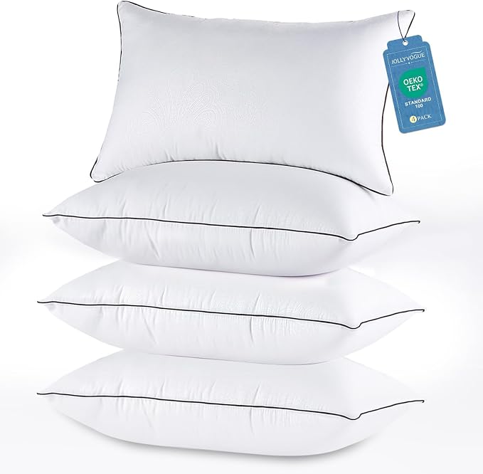 JOLLYVOGUE Pillows Standard Size Set of 4, Cooling Standard Pillow with Oeko-Tex Certified Down Alternative Filling for Side, Back, and Stomach Sleepers, Hotel Collection