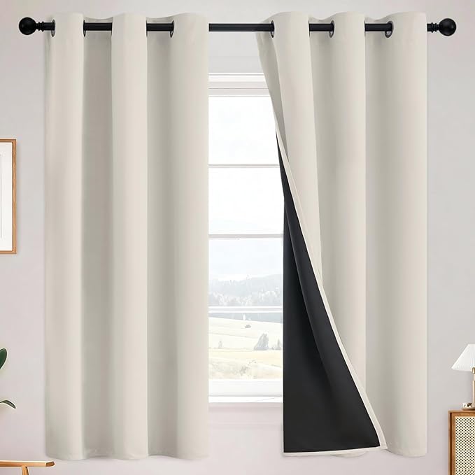 SimpleHome Cream 100% Blackout Curtains Room Darkening Living Room 63 Inch | Curtains for Bedroom,Thermal Insulated Grommet Window Drapes,Curtains for Living Room with Black Back,38 x 63 Inch,2 Panels