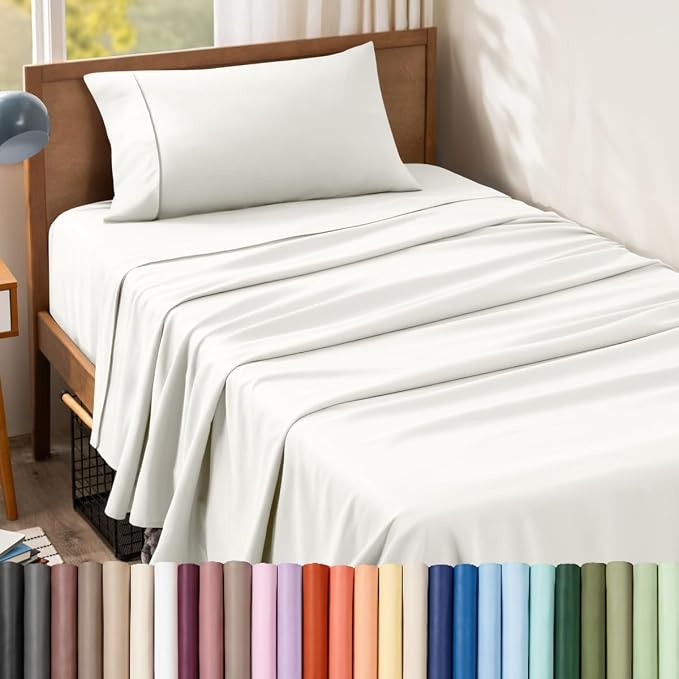 Bare Home Twin Sheet Set - 1800 Ultra-Soft (Twin, Cream) | Deep Pockets 6 to 15 Inches, Breathable, Hypoallergenic, Hotel Luxury, Easy Fit, Soft, All-Season