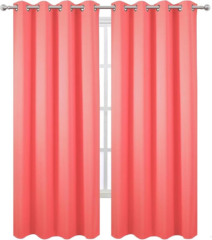 Blackout Curtains 52 x 90 Inch Long Coral Curtains Set of 2 Panels Room Darkening Curtains for Bedroom and Living Room