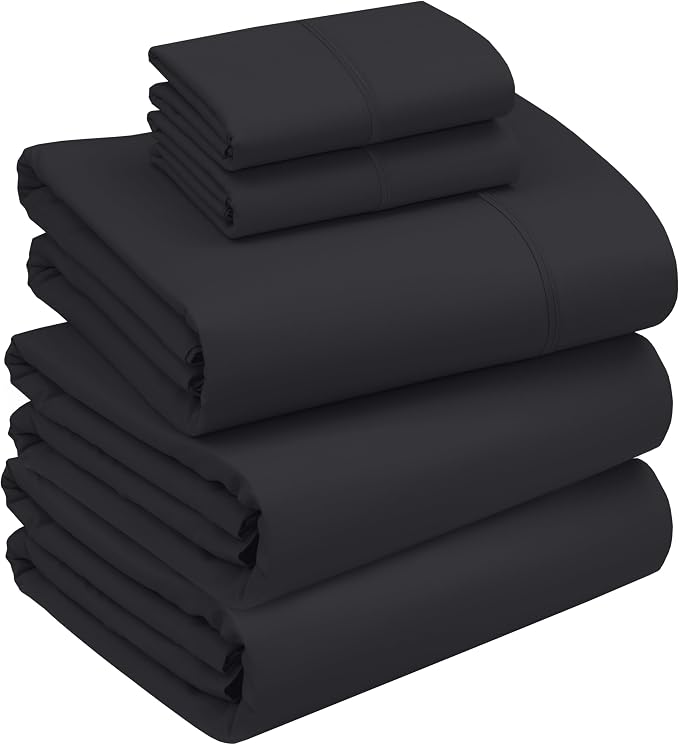 RUVANTI 100% Cotton Percale Sheets Split King Size, Jet Black | Crisp Cooling, Deep Pocket 16", Soft Breathable & Durable, Hotel-Style, 5 Piece Set