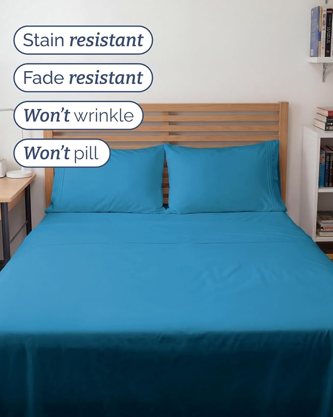 Full XL Sheets - 4 Piece Full XL Sheet Set - Cool & Breathable - Denim Blue | Hotel Luxury Bedding for Women & Men with Deep Pockets, Ultra-Soft, Comfy, Easy-Fit, Wrinkle Free & Fade Resistant, Oeko-Tex