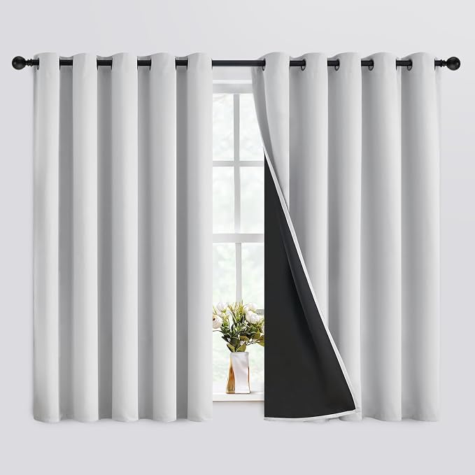 SimpleHome White 100% Blackout Curtains Room Darkening Living Room 63 Inch | Curtains for Bedroom,Thermal Insulated Grommet Window Drapes,Curtains for Living Room with Black Back,62 x 63 Inch,2 Panels