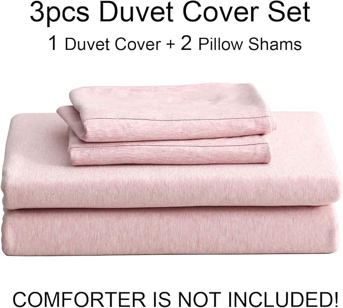 PURE ERA Jersey Knit Sheet Set Heather Pink King | 100% Cotton, 3 Piece Set, T Shirt Soft, Breathable, Envelope Closure Pillowcases, Hidden Zipper, 8 Ties, No Insert, Modern