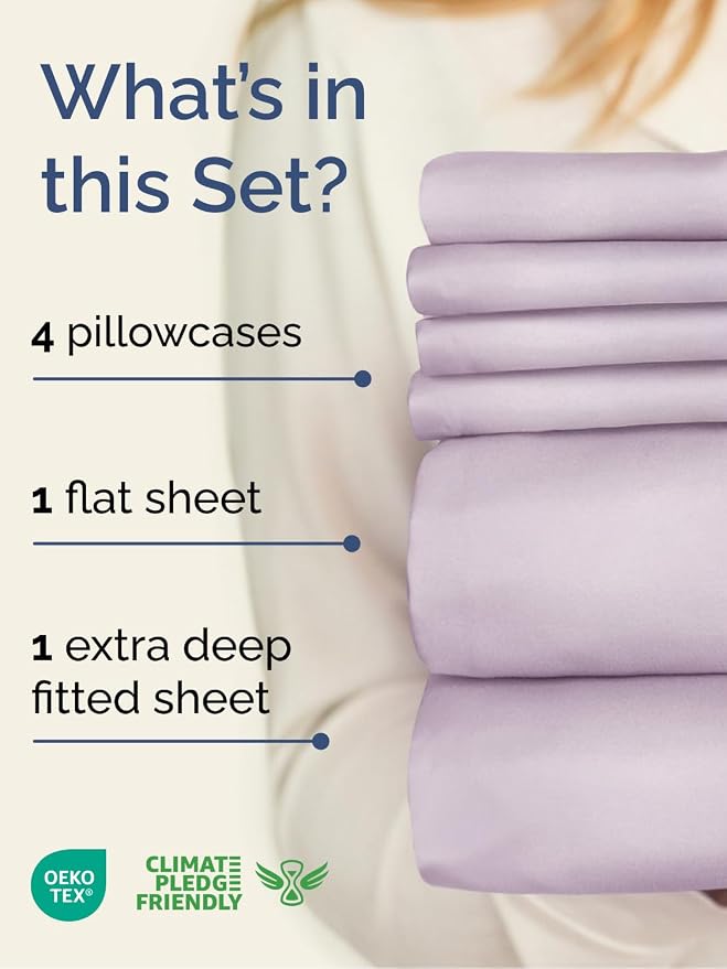 Extra Deep Full Sheet Set - 6 Piece Breathable & Cooling - Light Lavender | Hotel Luxury Bed Sheets Set, Easy & Secure Fit, Ultra-Soft, Wrinkle & Fade Free, Comfy Sheets Set with Extra Deep Pockets