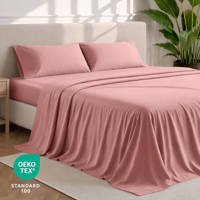 Bare Home Cal King Sheet Set - 1800 Ultra-Soft (Cal King, Dusty Rose) | Deep Pockets 6 to 15 Inches, Breathable, Hypoallergenic, Hotel Luxury, Easy Fit, Soft, All-Season