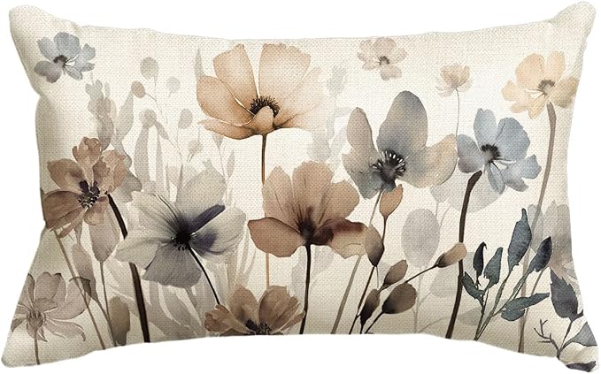 AVOIN colorlife Poppy Flowers Spring Fall Throw Pillow Cover 12x20 Inch | Chinoiserie Seasonal Leaves Cushion Case Decoration for Sofa Couch Farmhouse