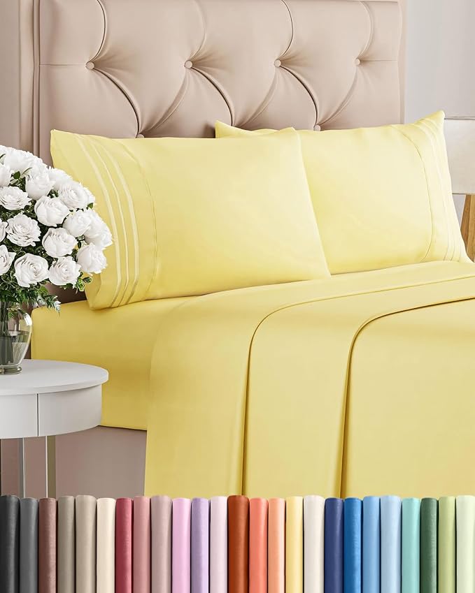 King Size 4 Piece Sheet Set - Comfy Breathable & Cooling Sheets - Yellow | Hotel Luxury Bed Sheets for Women & Men, Deep Pockets, Easy-Fit, Extra Soft and Wrinkle Free Sheets, Oeko-Tex Bed Sheet Set