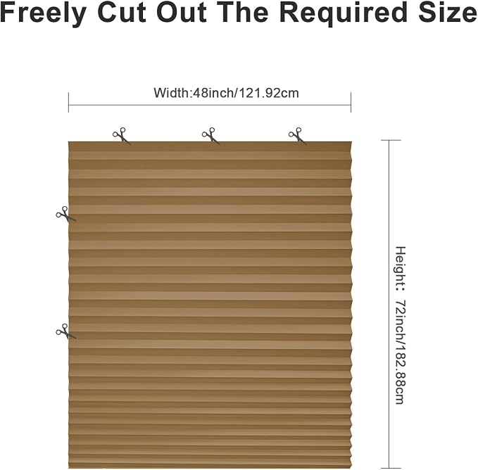 MYshade 6 Pack Temporary Blackout Paper Shades for Windows,Paper Pleated Blinds with Adhesive,No Tools No Drilling Free Cut Size Temporary Room Darkening Shades(Brown, 48" W x 72" H)