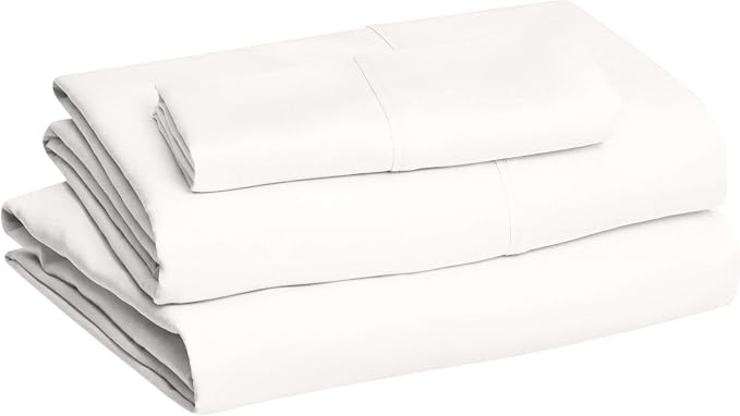 Amazon Basics Lightweight Ultra-Soft, Breathable, Wrinkle Free Brushed Microfiber 3 Piece Bed Sheet Set with 14-Inch Deep Pockets, Twin XL, Cream, Solid