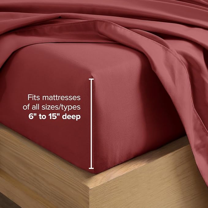 Bare Home King Sheet Set - 1800 Ultra-Soft (King, Rosewood) | Deep Pockets 6 to 15 Inches, Breathable, Hypoallergenic, Hotel Luxury, Easy Fit, Soft, All-Season