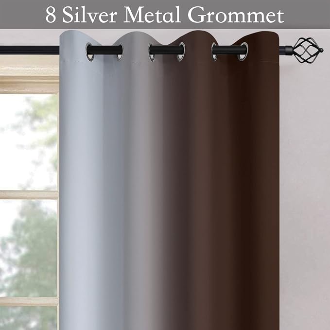 SimpleHome Ombre Brown to Grey White Curtains for Living Room 52Wx84L | Room Darkening Curtains for Bedroom,Gradient Light Blocking Curtain,Thermal Insulated Grommet Window Drapes,2 Panels,84 Inch