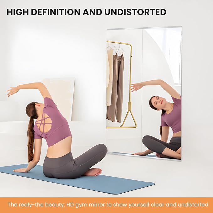pertetey 63 x 28 in Home Gym Mirror, Frameless, 1-Pack | Tempered Glass, Full Body View, Wall Mounted for Yoga, Exercise, Dance Studio