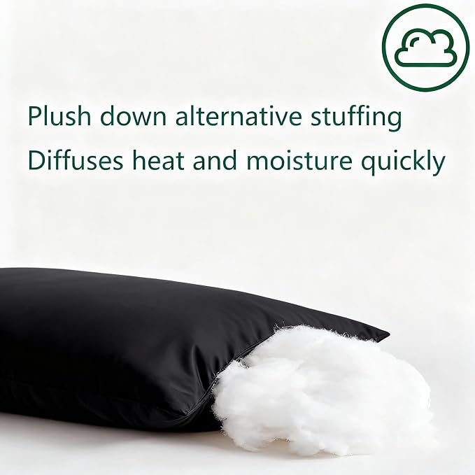 Flat Ultra Thin Bed Pillows Standard Size Pillow Set of 2 Extra Soft Down Alternative for Stomach Back Sleeper Black 20x26inches