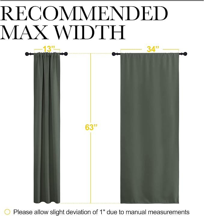 NICETOWN Bedroom Curtains Blackout Draperies - All Season Thermal Insulated Solid Rod Pocket Top Blackout Curtains/Drapes for Kid's Room (Dark Mallard, 1 Pair, 34 x 63 Inch)