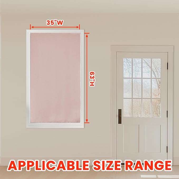 AJAZZ 100% Blackout Self Adhesive Curtains Small Window Short Temporary Black Out Curtains Easy to Install Used for Bedroom Kitchen Window Cover (Pink, 35" W x 63" L 1 Panel)