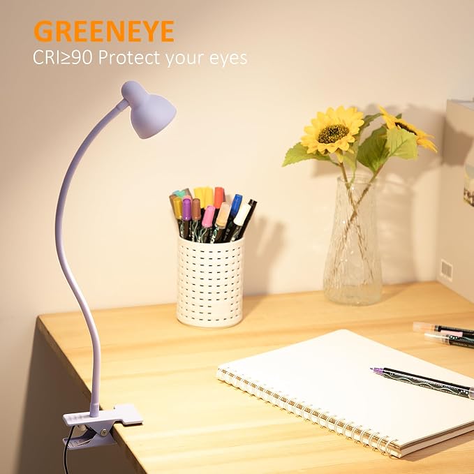 LiFMIRA Desk Lamp Clip on Lamp for Bed, LED Reading Light for Bed Purple | 3 Colors 10 Dimmable Brightness, LED Book Light for Reading in Bed Flexible Clip on Light Clamp Lamp for Bed Headboard Desk