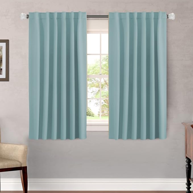 H.VERSAILTEX Blackout Curtains Thermal Insulated Window Treatment Panels Room Darkening Blackout Drapes for Living Room Back Tab/Rod Pocket Bedroom Draperies (2 Panels, Mineral Blue, 52 x 54 Inch)