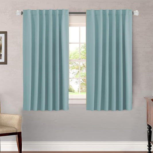 H.VERSAILTEX Blackout Curtains Thermal Insulated Window Treatment Panels Room Darkening Blackout Drapes for Living Room Back Tab/Rod Pocket Bedroom Draperies (2 Panels, Mineral Blue, 52 x 54 Inch)