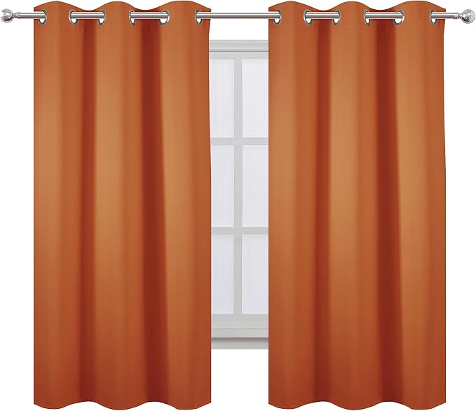 Orange Blackout Curtains 42 x 63 Inch Length/Set of 2 Curtain Panels/Thermal Insulated Room Darkening Blackout Curtains for Bedroom