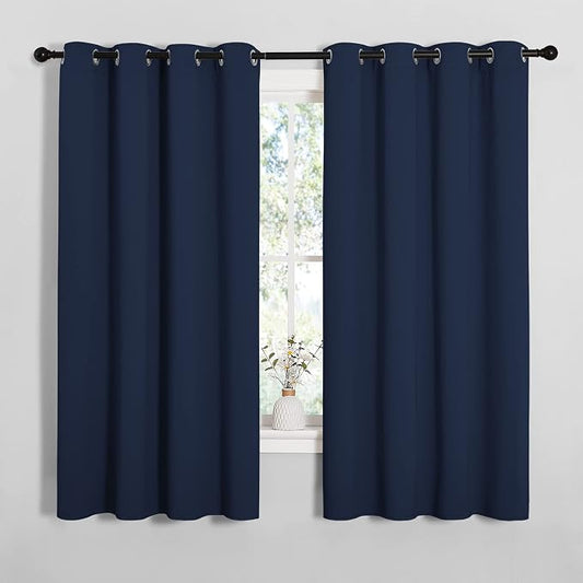 NICETOWN Navy Blackout Curtains for Bedroom 55" Wide x 57" Long 2 Panels | Thermal Insulated Grommet Top Draperies Drapes for Basement Living Room, Light Blocking Noise Reducing Energy Saving Decor