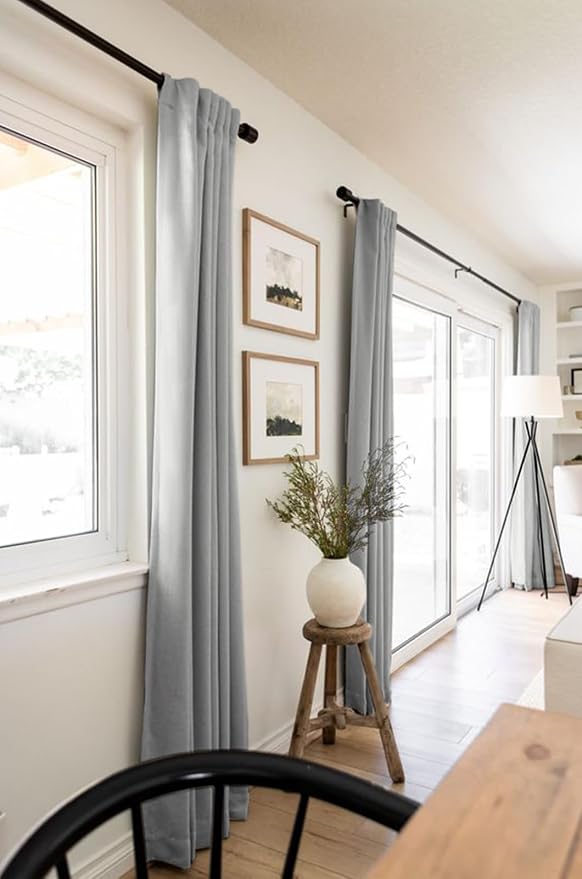 Linen Textured Total Blackout Curtains for Bedroom 90 Inches Long, Grey | 100% Blackout Shield, Back Tab/Rod Pocket Living Room Drapes, Thermal Insulated Blackout Curtains 2 Panels Set, 50"W x 90"L