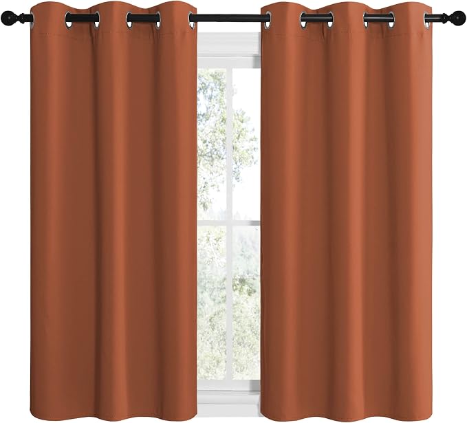 NICETOWN Bedroom Curtains 50 inches Long, Privacy and Thermal Insulated Blackout Drapes for Windows (Burnt Orange, 1 Pair, 42 x 50 inches)