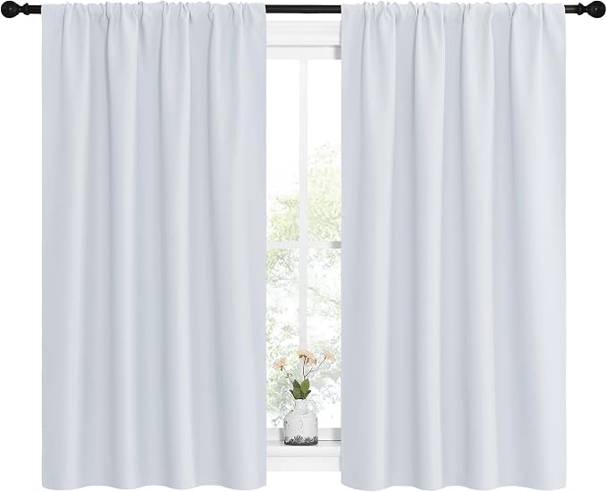 NICETOWN Greyish White Window Curtain Panels - Thermal Insulated Rod Pocket Room Darkening Curtain Sets for Bedroom (Platinum - Greyish White, 2 Panels, 42 by 54)