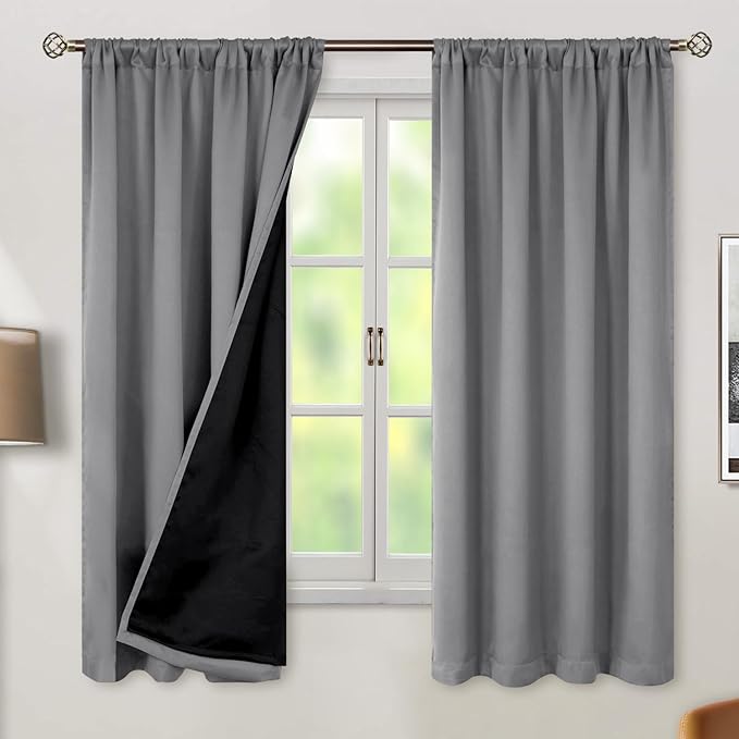 BGment Dove Grey 100% Blackout Curtains for Bedroom 63 Inch Length | Thermal Insulated Soundproof, Light Blocking, Black Out Curtains for Living Room, 2 Panels, 52 x 63 Inch