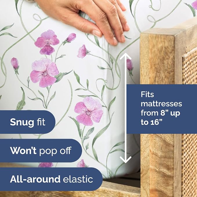 Split King 5 Piece Floral Sheet Set - Breathable & Cooling - Pretty Pink | 1 Flat, 2 Fitted & 2 Pillowcases w/ Deep Pockets, Boho Botanical Floral Bedding, Breathable & Cooling, Wrinkle & Fade Free