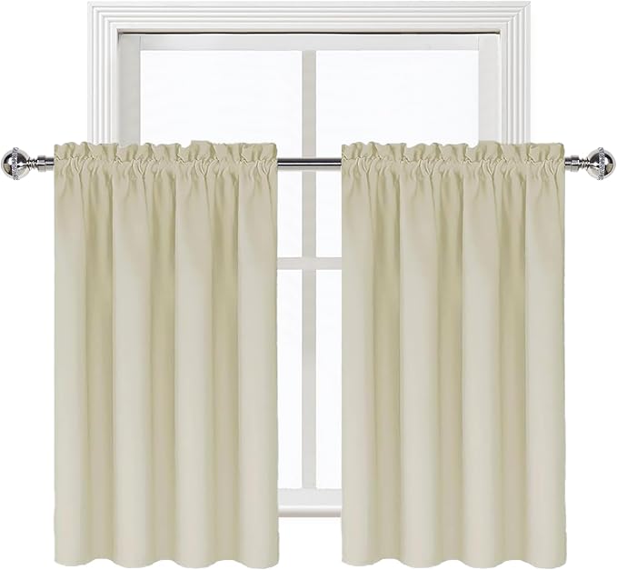 DWCN Short Blackout Curtains 52 x 36 Inch for Kitchen RV Bunk Light Beige | 2 Panels Set, Kitchen Window Curtains Over Sink, Thermal Insulated, Light Blocking, Rod Pocket Drapes for Small Window