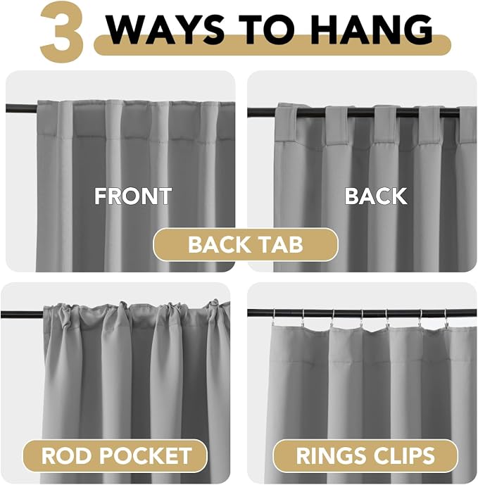 H.VERSAILTEX Blackout Curtains Thermal Insulated Window Treatment Panels Room Darkening Blackout Drapes for Living Room Back Tab/Rod Pocket Bedroom Draperies, 52 x 63 Inch, Grey, 2 Panels