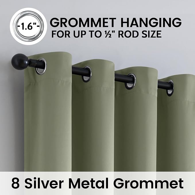 SimpleHome Light Sage 100% Blackout Curtains Room Darkening Living Room 72 | Curtains for Bedroom,Thermal Insulated Grommet Window Drapes,Curtains for Living Room with Black Back,52 x 72 Inch,2 Panels