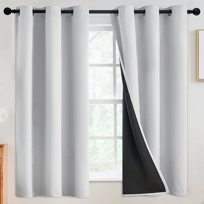 SimpleHome White 100% Blackout Curtains Room Darkening Living Room 63 Inch | Curtains for Bedroom,Thermal Insulated Grommet Window Drapes,Curtains for Living Room with Black Back,42 x 63 Inch,2 Panels