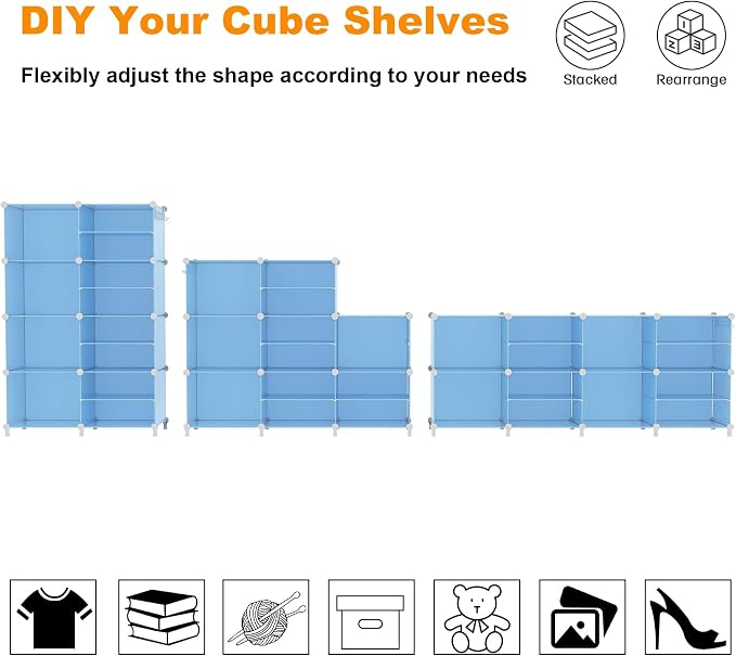 AWTATOS Closet Organizer 8 Cube Storage Shelves, Blue | Closet Storage, Clothes Organizers, Stackable Cubby Shelving, for Closet Bedroom Living Room