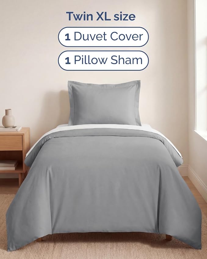 Duvet Cover Twin/Twin XL - 2 Piece with Zipper Closure - Steel Blue | Extra Soft, Breathable, Twin/Twin XL Duvet Cover 68" x 90" w/ 1 Pillow Sham, Zipper Closures & Ties, Women, Men, Kids & Teens