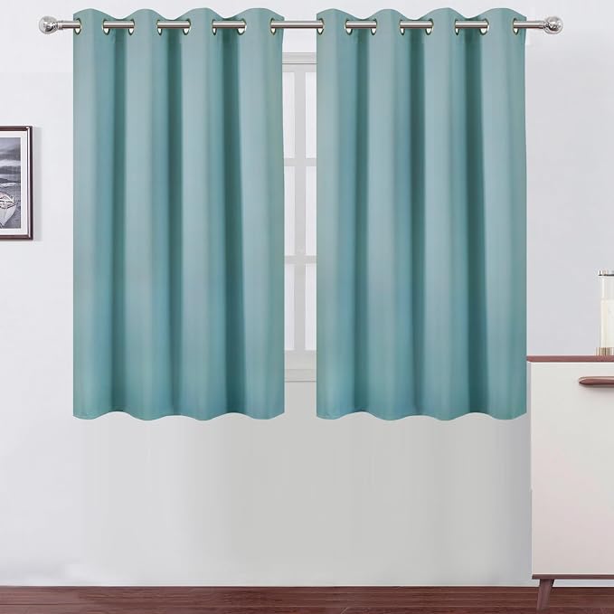 Stone Blue Thermal Blackout Curtains/52 x 45 Inch/Set of 2 Panels Room Darkening Curtains
