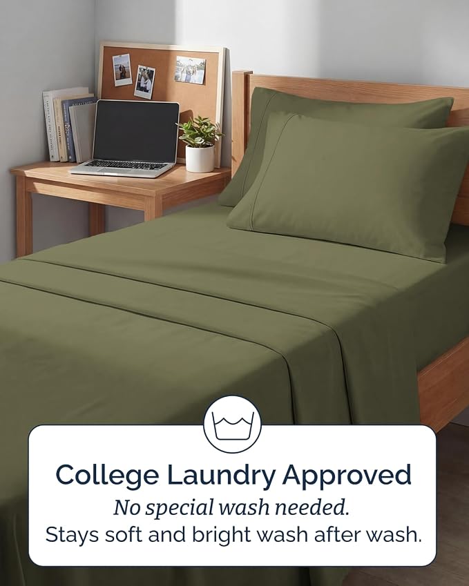 Extra Deep Twin XL Sheet Set - 4 Piece College Dorm Room - Sage Green | College Dorm Room Essentials, Easy & Secure Fit, Ultra-Soft, Wrinkle & Fade Free, Comfy Sheets Set with Extra Deep Pockets