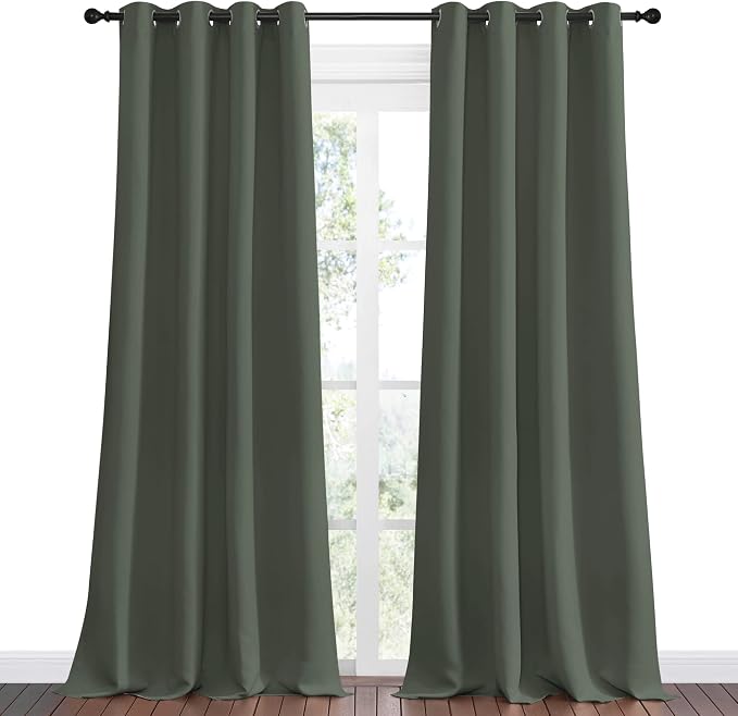 NICETOWN Blackout Draperies Curtains, 1 Pair, 55 x 108-inch, Dark Mallard | Grommet Top Thermal Insulated Blackout Decorative Curtains for Thanksgiving Day & Christmas Decor