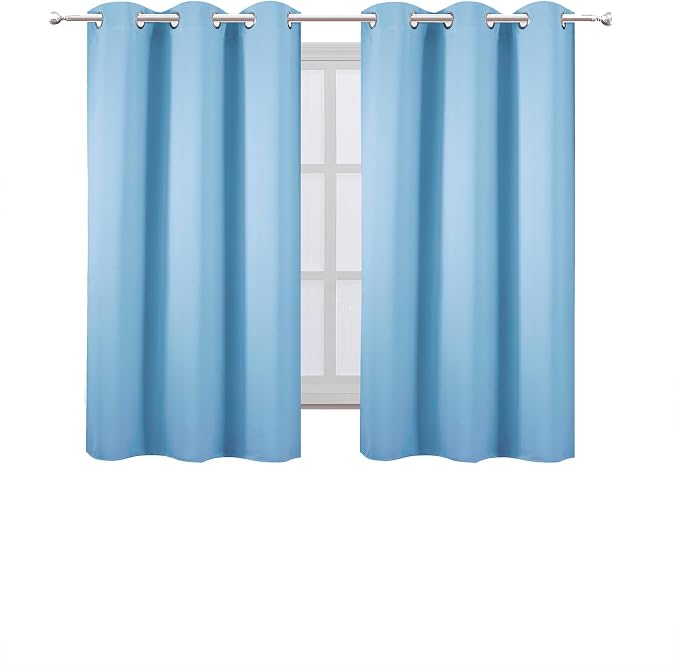 Sky Blue Blackout Curtains 42 x 54 Inch Length Set of 2 Panels Grommet Bedroom Curtains for Living Room