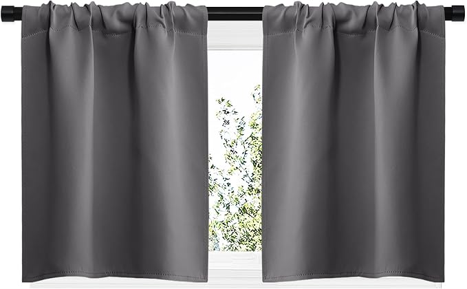 NICETOWN Grey Blackout Curtains for Bedroom 29" Wide x 20" Long 2 Panels | Home Decoration Thermal Insulated Rod Pocket Blinds Drapes for Kitchen Small Windows, Light Blocking Room Darkening Decor
