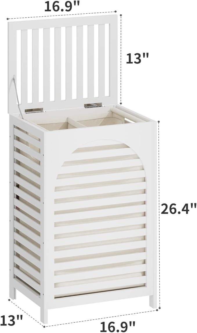 Laundry Hamper with Lid,Bamboo Large Waterproof Clothes Laundry Basket,Removable Washing Bags with Handles,clothes basket (White)