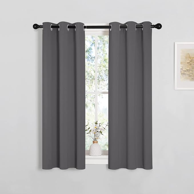 NICETOWN Grey Blackout Curtain Panels for Bedroom, 2 Panels, W29 x L40 inches, Grey, Thermal Insulated Grommet Top Blackout Kitchen Draperies and Drapes | Thermal Insulated Grommet Top Kitchen Draperies Drapes for Window Treatments, Light Blocking Nois...