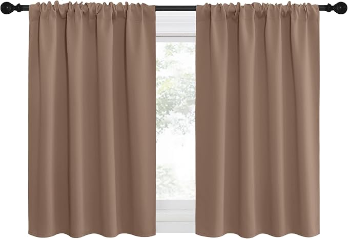 NICETOWN Cappuccino Blackout Curtains for Camper 29" w x 30" L 2 Panels | Window Treatment Thermal Insulated Rod Pocket Small Draperies Drapes for Bedroom Kitchen Living Room, Light Blocking Decor
