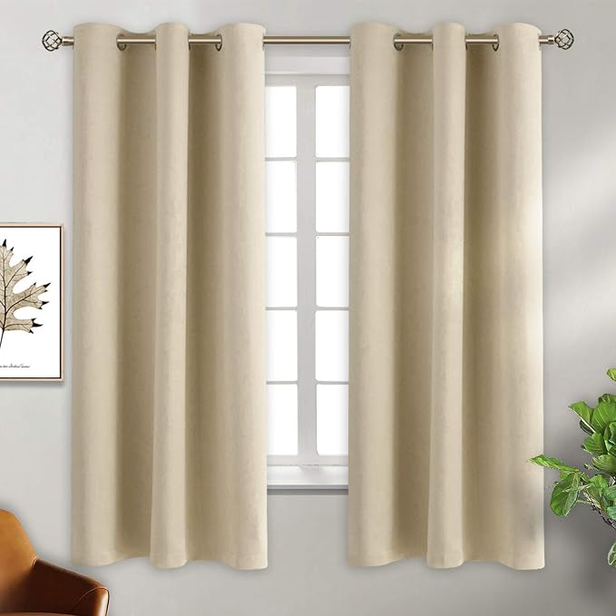 BGment Beige Room Darkening Curtains 63 Inch for Bedroom - 2 Panels | Grommet Top, Light-Blocking, Sunblock, Thermal Insulated, Window Drapes for Kids Boys Room, 38x63 Inch