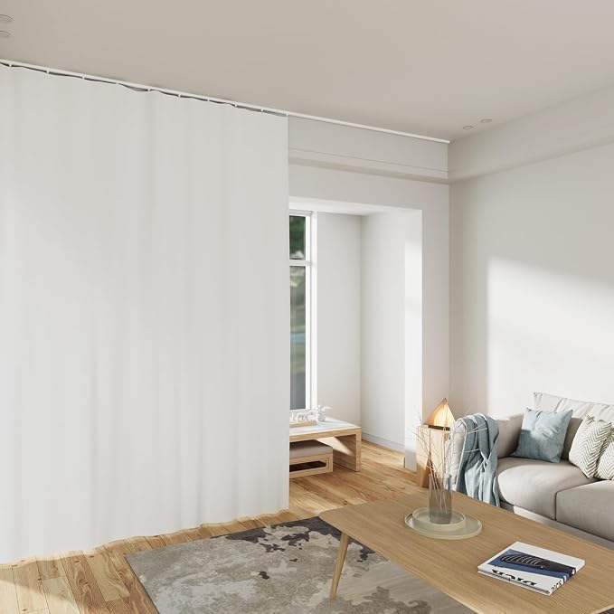 MaKefeile Room Divider Curtains Total Blackout Privacy Curtain Panel Room Thermal Insulated Noise Reduction Curtain for Bedroom Window Living Room Ceiling Track Curtains W 120 × H 96 in White.